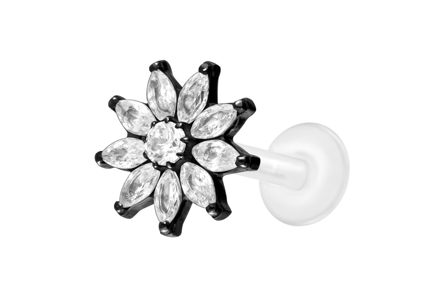 PTFE Labret Piercing mit Innengewinde + Titan-Aufsatz KRISTALLBLUME